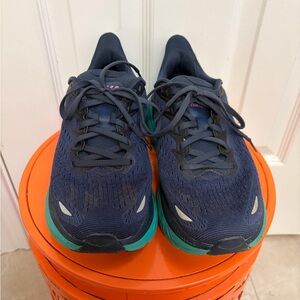 HOKA Clifton 8 Navy and Teal Athletic Sneakers